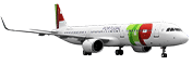 Vista isométrica do Airbus A321-200neo. O avião é branco e está pousado. Tem o logótipo da TAP Air Portugal no início e no leme do avião.