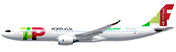 Côté de l'Airbus A330-900neo, blanc, avec le logo TAP Air Portugal au début de l'avion et sur le gouvernail de l'avion. Il porte, au dessus des dernières fenêtres, le logo A330neo et le lien flytap.com.